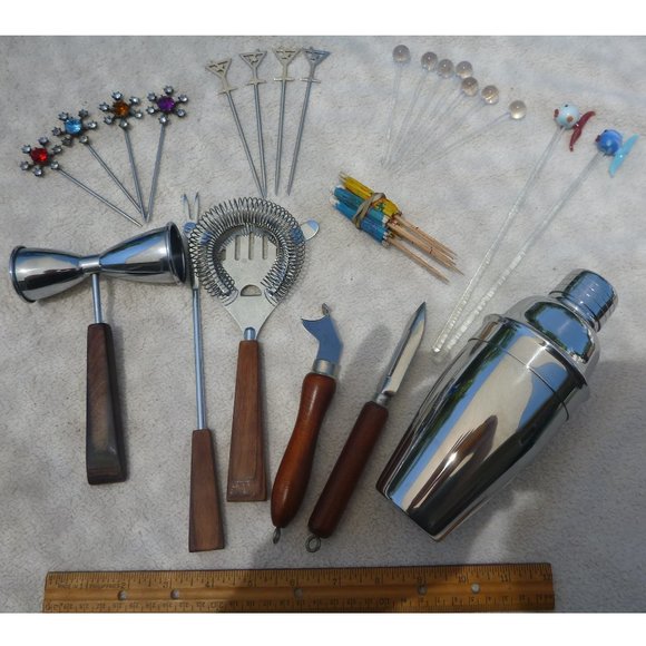 Vintage Bar Tool Set with Swizzle Sticks - Picture 1 of 7